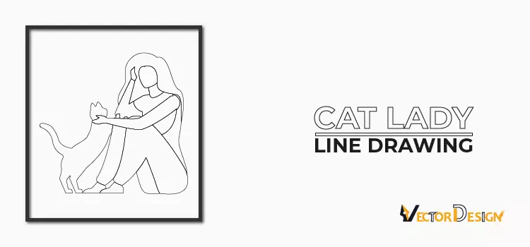 Cat lady line drawing- vector design us, inc.