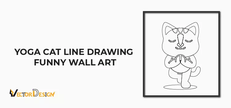 Yoga cat line drawing Funny wall art