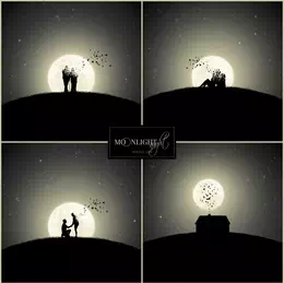Lovers Silhouette on Full Moon