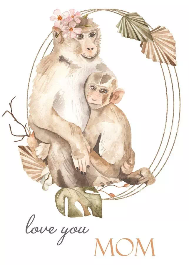 Sketch Love Between Monkey Mother and Baby