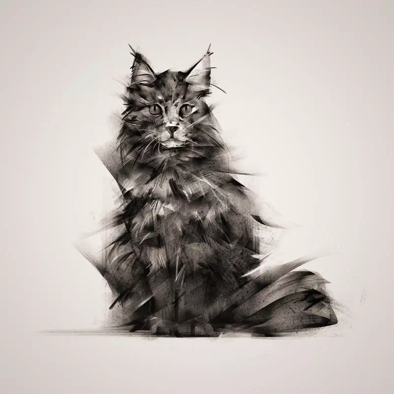 Black and White Calligraphic Drawn Cat
