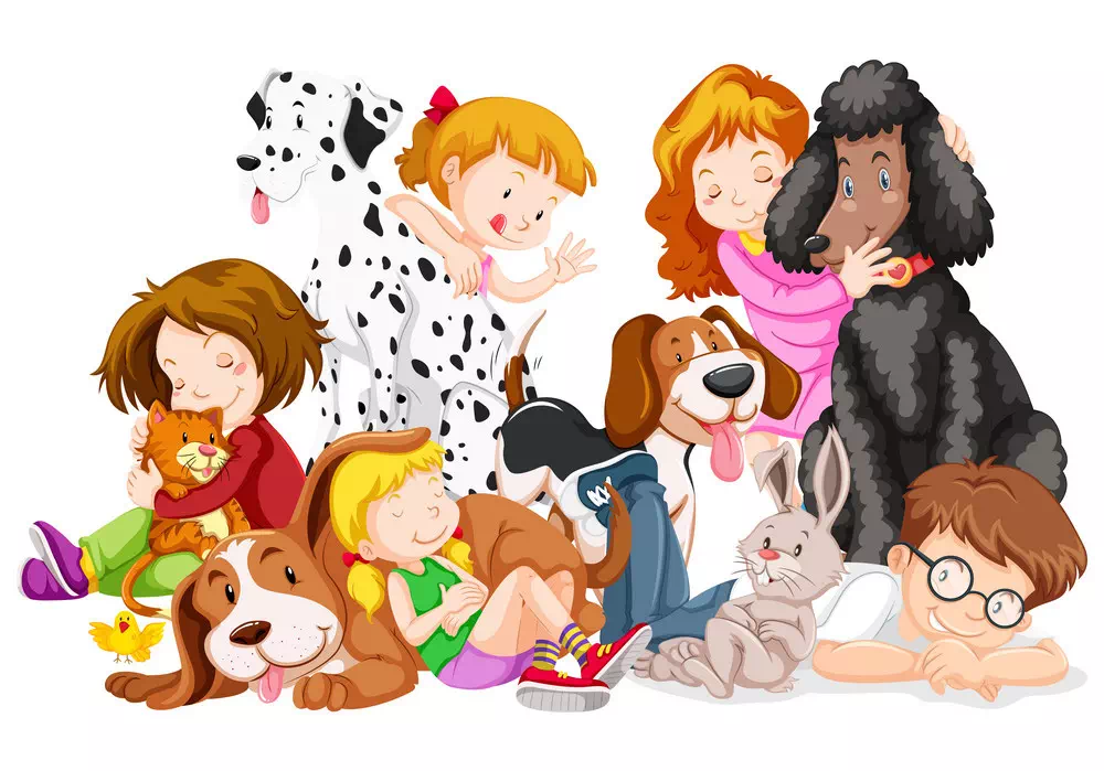 Children Playing with Their Furry Friends - Vector Design US, Inc.