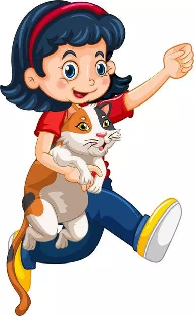 Happy Girl Hugging Cute Cat - Vector Design US, Inc.