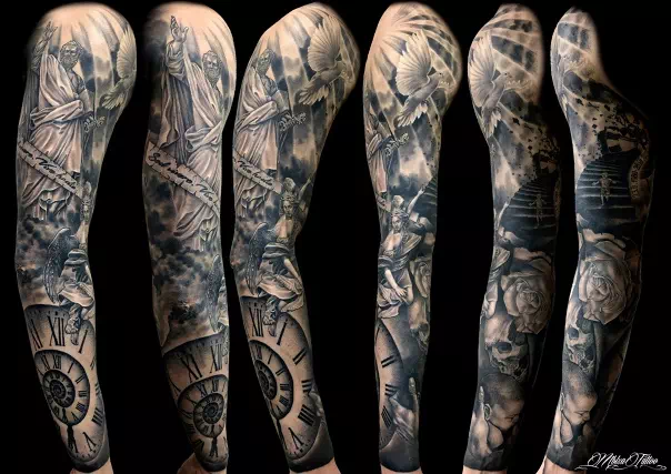 Raven Combines on Sleeve Tattoo