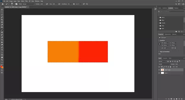 Open Photoshop and create two boxes with two different colors.