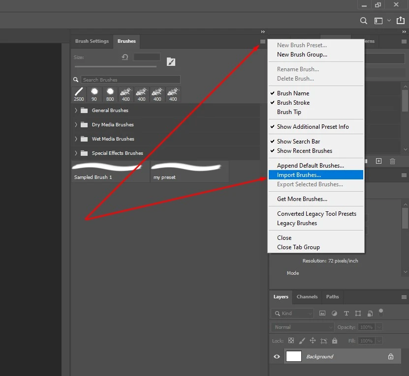import to install Brushes in Photoshop