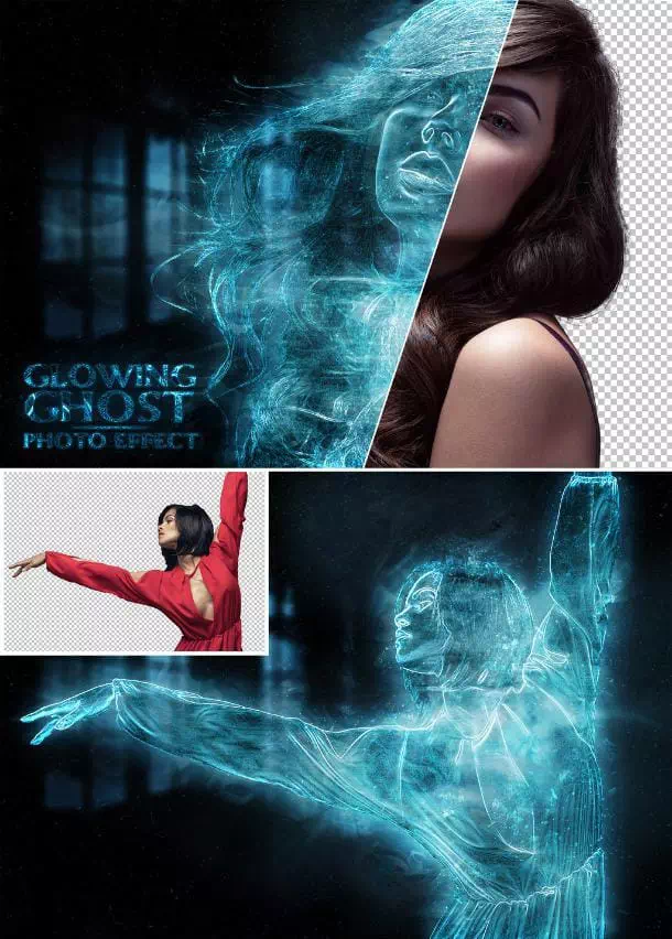 Ghost Glowing Blue Photo Effect Mockup - Vector Design US, Inc.