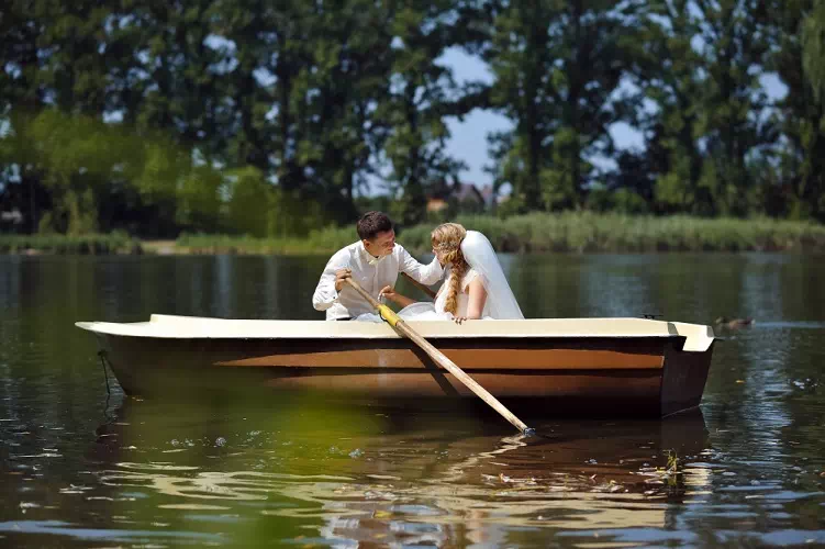 Romantic Rowboat on a Lake