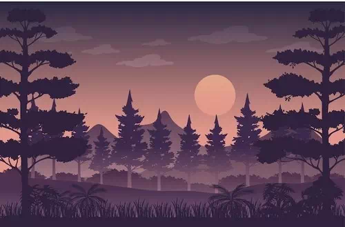 Vector silhouette twilight forest landscape background