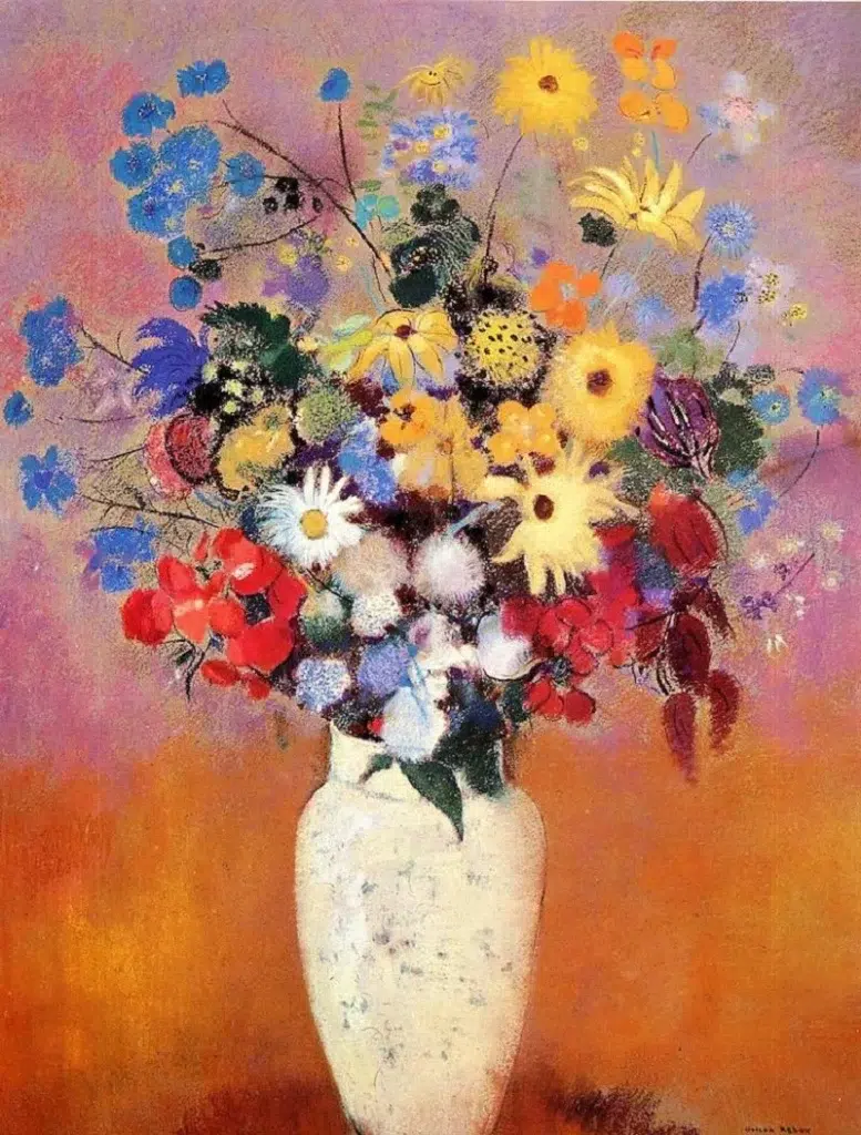 White Vase with Flowers by Odilon Redo