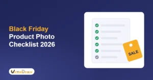 Black Friday product photo checklist banner with a checklist card and a sale tag