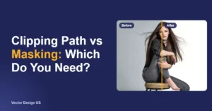 Clipping path vs image masking banner with a long-haired portrait before and after image masking