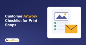 Customer artwork checklist banner with an artwork file, a checklist and an email envelope